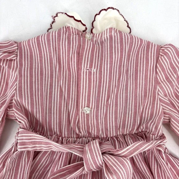 Vintage Polly Flinders Dress Smocked Child Baby 2T Red Lace Embroidered - Picture 10 of 12